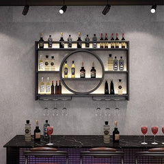 Wine Bottle Rack with Glass Storage, 47.24 in W, Black Metal