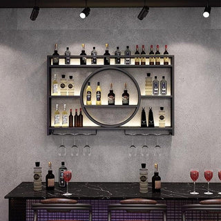 Wine Bottle Rack with Glass Storage, 47.24 in W, Black Metal