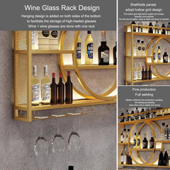 Wine Bottle Rack with Glass Storage, 47.24 in W, Black Metal