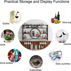 Wine Bottle Rack with Glass Storage, 47.24 in W, Black Metal