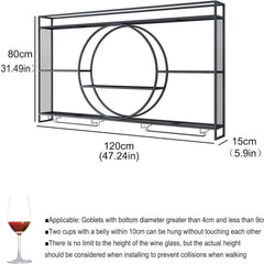 Wine Bottle Rack with Glass Storage, 47.24 in W, Black Metal