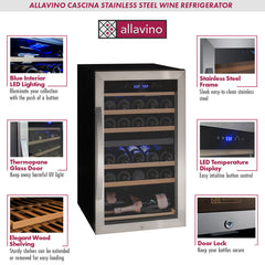 Wine Refrigerator, Cascina Series, 28 Bottle, Dual Zone, Freestanding, Stainless Steel