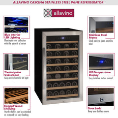 Wine Refrigerator, Cascina Series, 50 Bottle, Single Zone, Freestanding, Stainless Steel