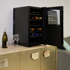Wine Refrigerator, Dual Zone, 18 Bottle, Thermoelectric, Black