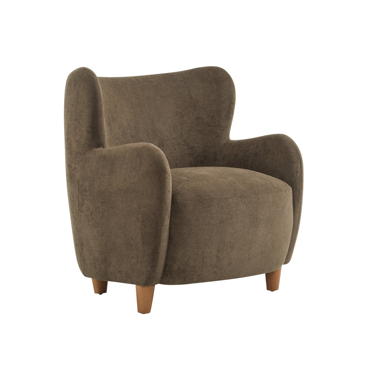 Wing Back Club Chair in Brown Polyester with Birch Legs