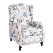 Wing Chair Recliner with Manual Push-Back Mechanism in Blue Floral