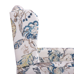 Wing Chair Recliner with Manual Push-Back Mechanism in Blue Floral