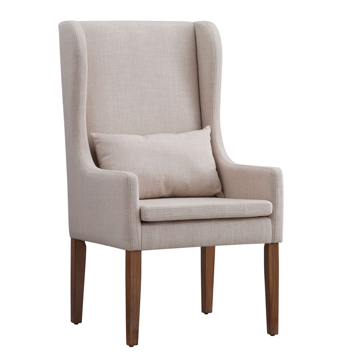 Wingback Accent Chair, Beige Linen with Light Distressed Natural Wood Legs