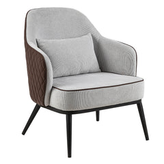 Wingback Accent Chair in Gray and Brown Faux Leather with Black Metal Legs