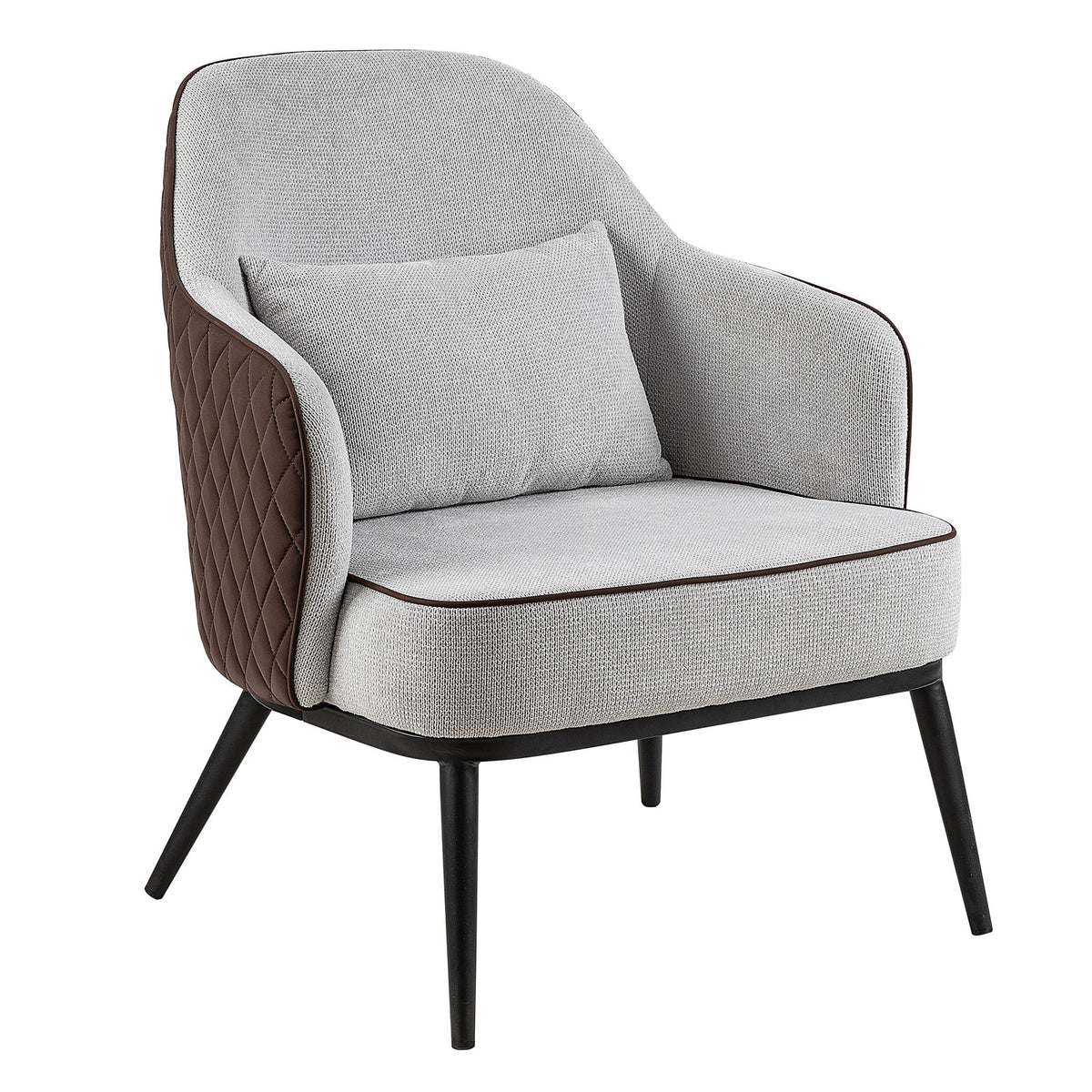 Wingback Accent Chair in Gray and Brown Faux Leather with Black Metal Legs