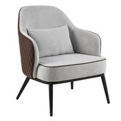 Wingback Accent Chair in Gray and Brown Faux Leather with Black Metal Legs