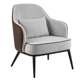 Wingback Accent Chair in Gray and Brown Faux Leather with Black Metal Legs