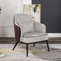 Wingback Accent Chair in Gray and Brown Faux Leather with Black Metal Legs