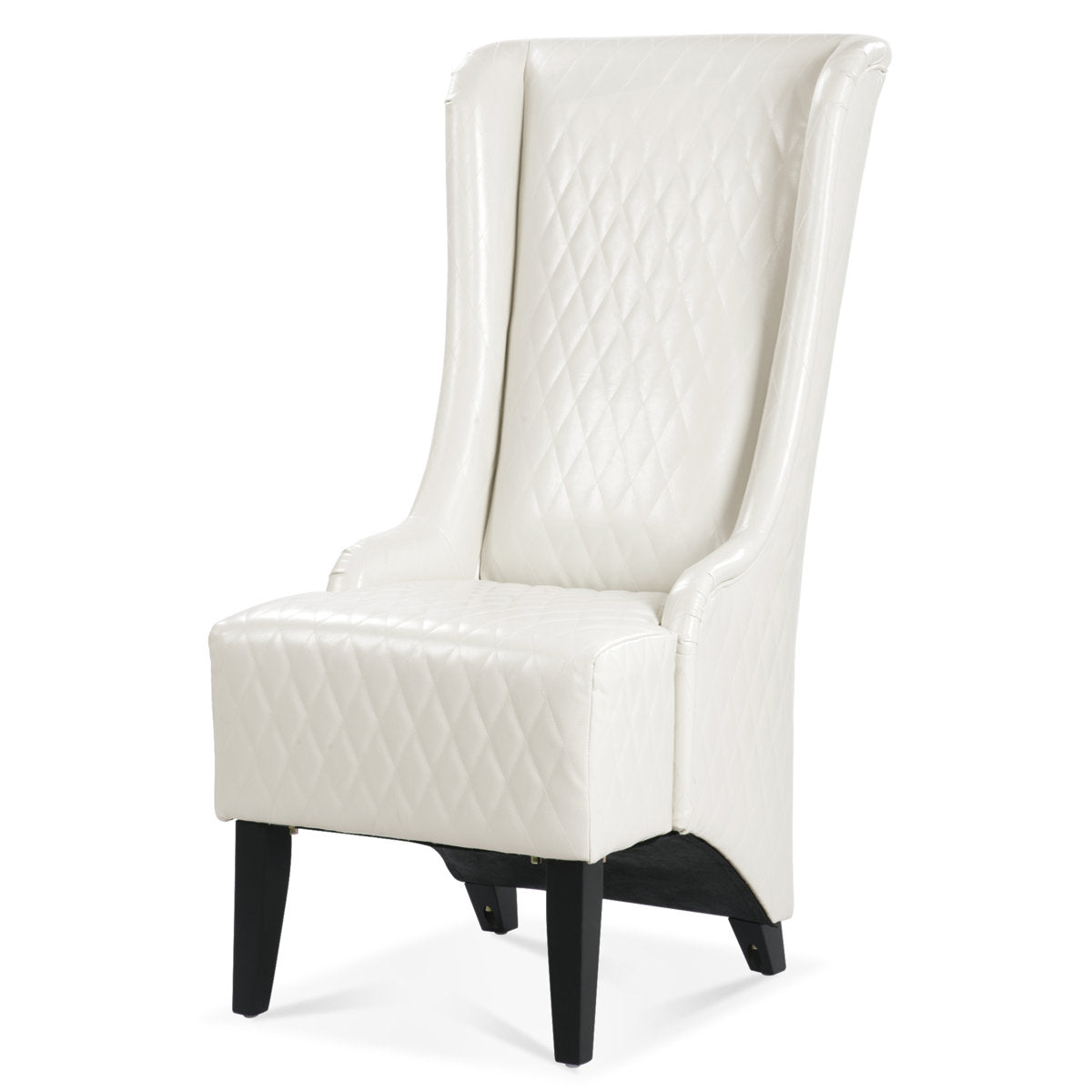 Wingback Accent Chair in White Faux Leather with Black Wood Legs