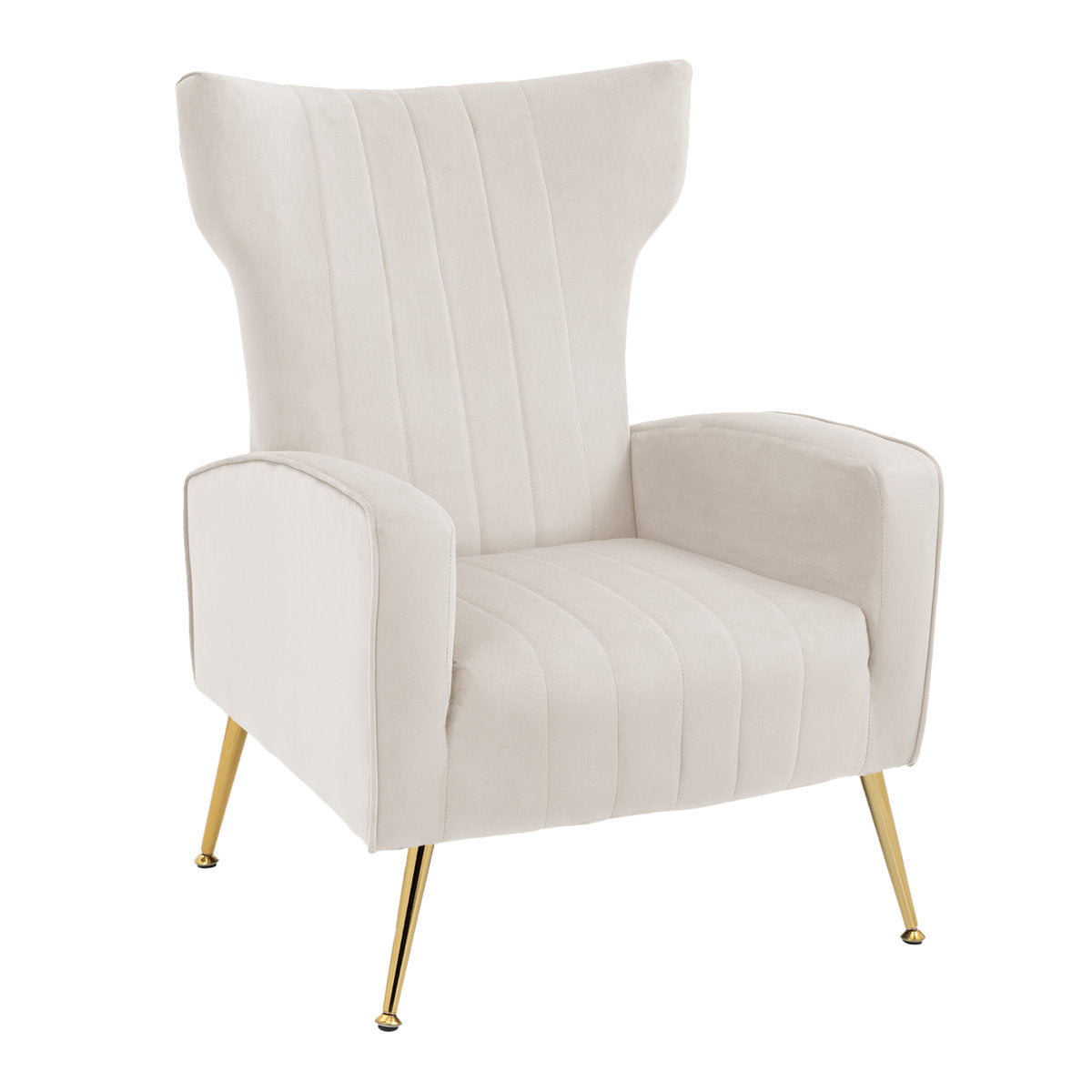 Wingback Accent Chair, White Velvet with Golden Metal Legs