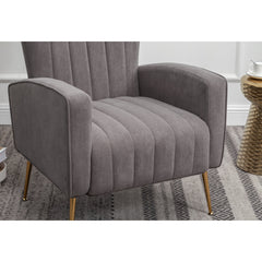 Wingback Accent Chairs, Set of 2, Gray Velvet with Gold Metal Legs