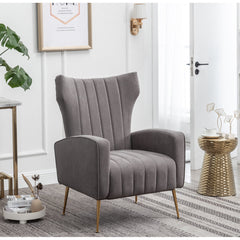Wingback Accent Chairs, Set of 2, Gray Velvet with Gold Metal Legs