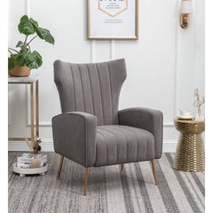 Wingback Accent Chairs, Set of 2, Gray Velvet with Gold Metal Legs