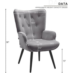 Wingback Accent Chairs, Set of 2, Velvet with Matte Black Metal Legs