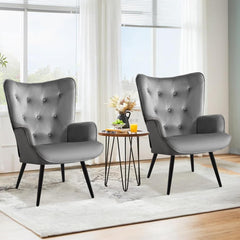 Wingback Accent Chairs, Set of 2, Velvet with Matte Black Metal Legs