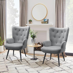 Wingback Accent Chairs, Set of 2, Velvet with Matte Black Metal Legs
