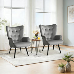 Wingback Accent Chairs, Set of 2, Velvet with Matte Black Metal Legs