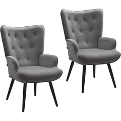 Wingback Accent Chairs, Set of 2, Velvet with Matte Black Metal Legs