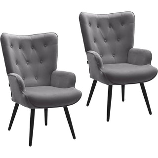 Wingback Accent Chairs, Set of 2, Velvet with Matte Black Metal Legs