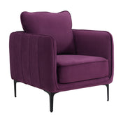 Wingback Armchair, 30 in Wide, Purple Velvet with Black Metal Legs