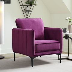 Wingback Armchair, 30 in Wide, Purple Velvet with Black Metal Legs