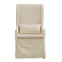 Wingback Armchair in Off-White Linen with Light Distressed Natural Legs