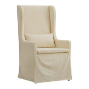 Wingback Armchair in Off-White Linen with Light Distressed Natural Legs