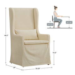 Wingback Armchair in Off-White Linen with Light Distressed Natural Legs