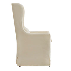 Wingback Armchair in Off-White Linen with Light Distressed Natural Legs