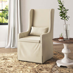 Wingback Armchair in Off-White Linen with Light Distressed Natural Legs