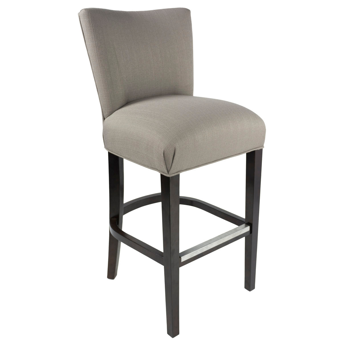 Wingback Bar Stool, Solid Wood Frame in Dark Gray Upholstery with Espresso Base
