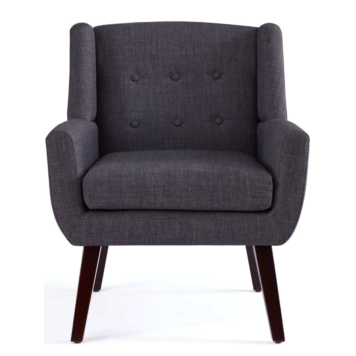 Wingback Chair, Gray Polyester with Brown Solid Wood Legs