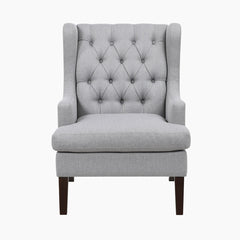 Wingback Chair in Gray Fabric with Espresso Wood Legs