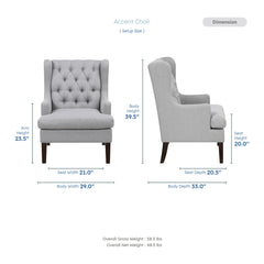 Wingback Chair in Gray Fabric with Espresso Wood Legs