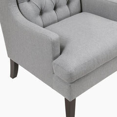 Wingback Chair in Gray Fabric with Espresso Wood Legs