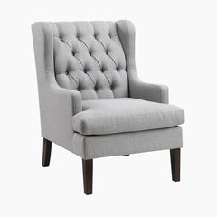 Wingback Chair in Gray Fabric with Espresso Wood Legs