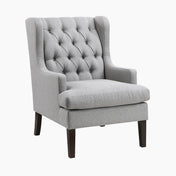 Wingback Chair in Gray Fabric with Espresso Wood Legs