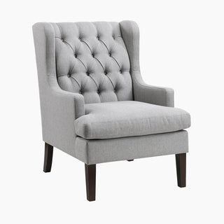 Wingback Chair in Gray Fabric with Espresso Wood Legs