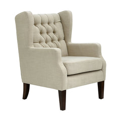 Wingback Chair in Linen Polyester Blend with Espresso Wood Legs