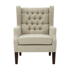 Wingback Chair in Linen Polyester Blend with Espresso Wood Legs