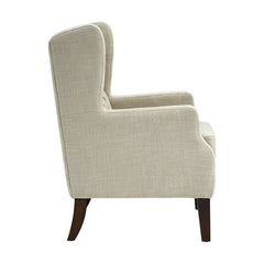 Wingback Chair in Linen Polyester Blend with Espresso Wood Legs