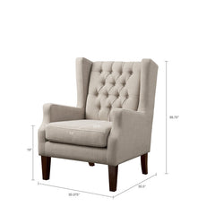 Wingback Chair in Linen Polyester Blend with Espresso Wood Legs