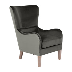 Wingback Chair in Two-Toned Dark Gray Linen Blend with Wooden Legs