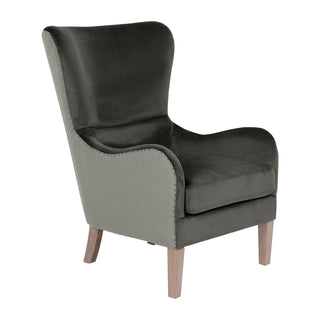 Wingback Chair in Two-Toned Dark Gray Linen Blend with Wooden Legs