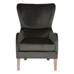 Wingback Chair in Two-Toned Dark Gray Linen Blend with Wooden Legs